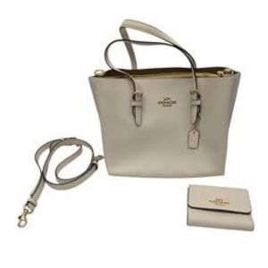 Coach Women’s Beige Leather Tote Bag w/ Matching Wallet Pre-Owned
